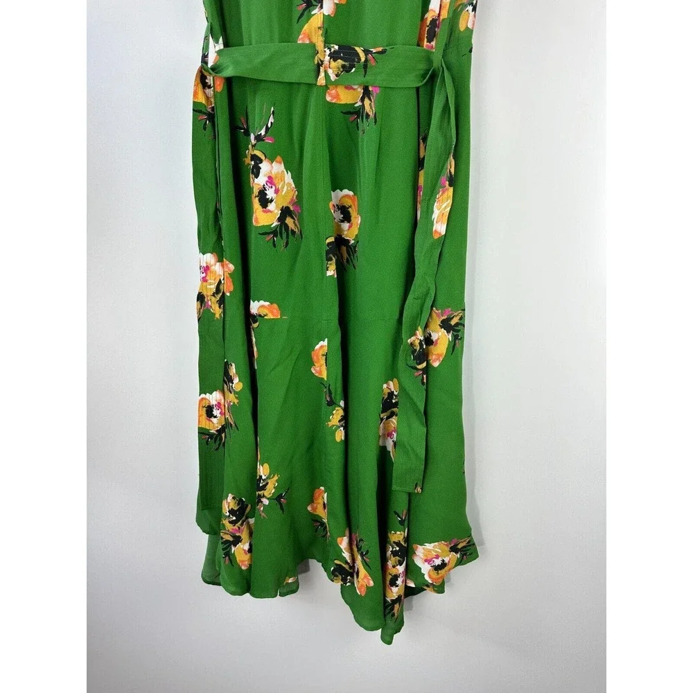 A.L.C. 100% Silk Cora Wrap Dress Green Floral Tie V-Neck SS Women's Size 4 ALC - Picture 8 of 16